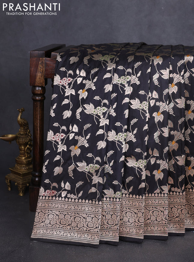 Banarasi uppada silk saree black with allover zari woven brocade weaves and zari woven border