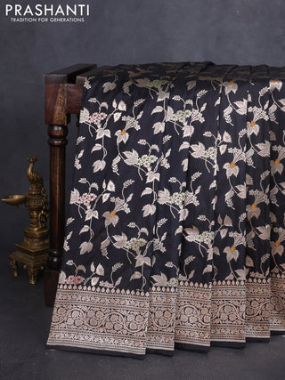 Banarasi uppada silk saree black with allover zari woven brocade weaves and zari woven border