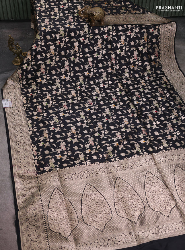 Banarasi uppada silk saree black with allover zari woven brocade weaves and zari woven border