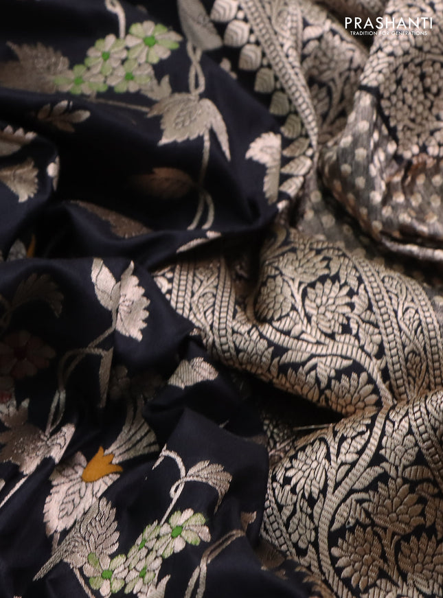 Banarasi uppada silk saree black with allover zari woven brocade weaves and zari woven border