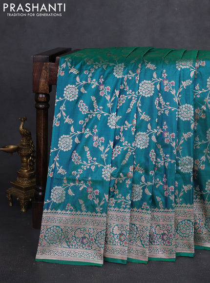 Banarasi uppada silk saree teal green with allover zari woven brocade weaves and zari woven border