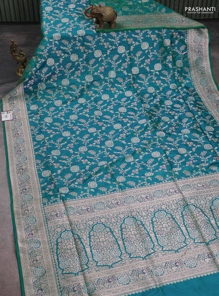 Banarasi uppada silk saree teal green with allover zari woven brocade weaves and zari woven border