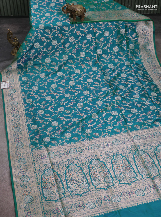 Banarasi uppada silk saree teal green with allover zari woven brocade weaves and zari woven border