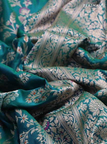 Banarasi uppada silk saree teal green with allover zari woven brocade weaves and zari woven border