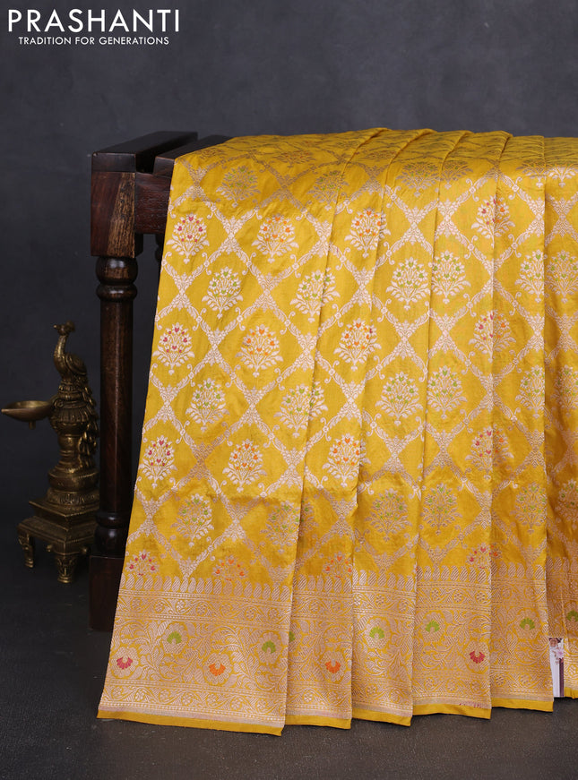 Banarasi uppada silk saree mustard yellow with allover zari woven brocade weaves and zari woven border