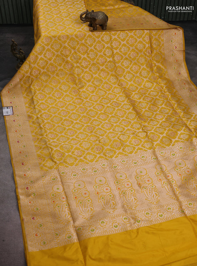 Banarasi uppada silk saree mustard yellow with allover zari woven brocade weaves and zari woven border