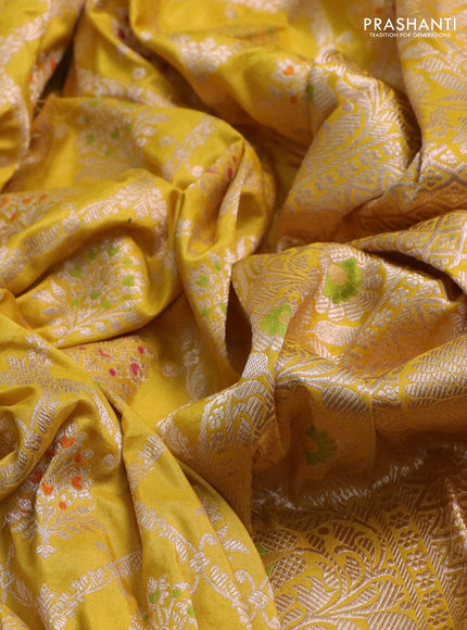 Banarasi uppada silk saree mustard yellow with allover zari woven brocade weaves and zari woven border