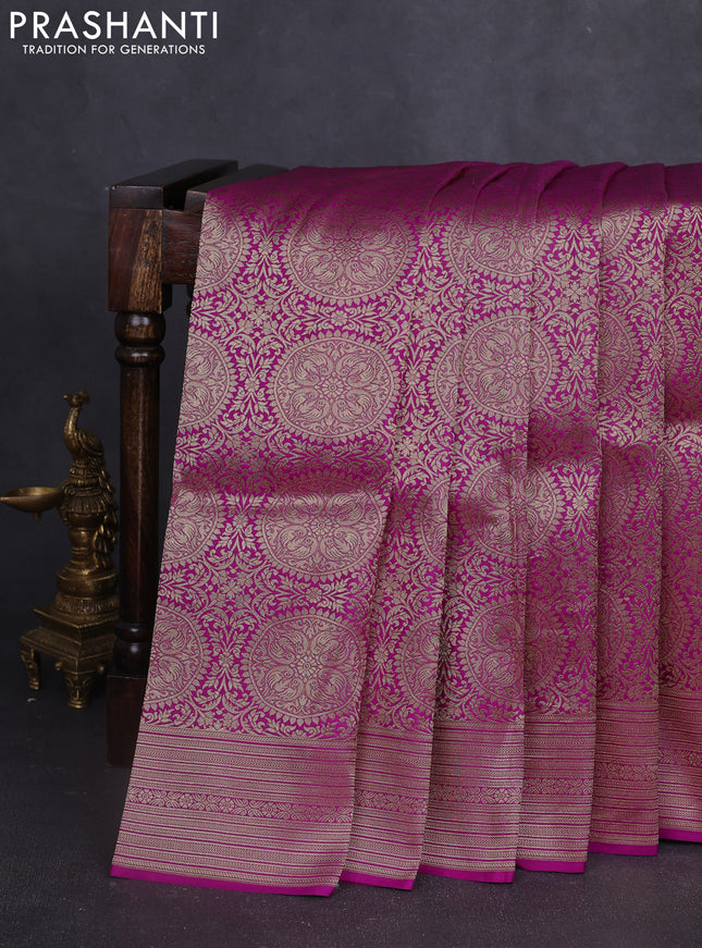 Banarasi uppada silk saree magenta pink with allover zari woven brocade weaves and zari woven border