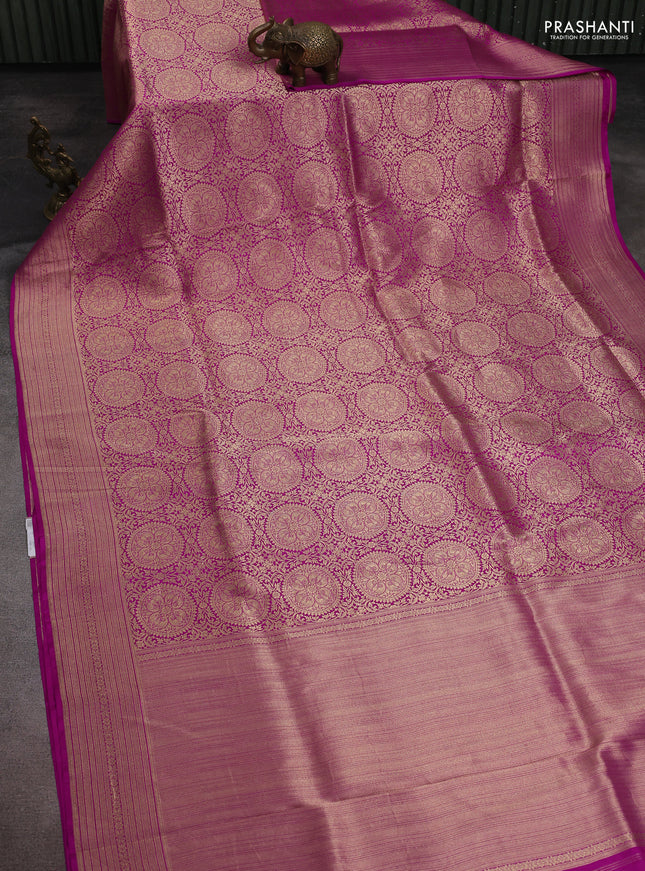 Banarasi uppada silk saree magenta pink with allover zari woven brocade weaves and zari woven border