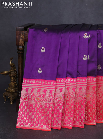 Banarasi uppada silk saree purple and pink with zari woven buttas and long zari woven border