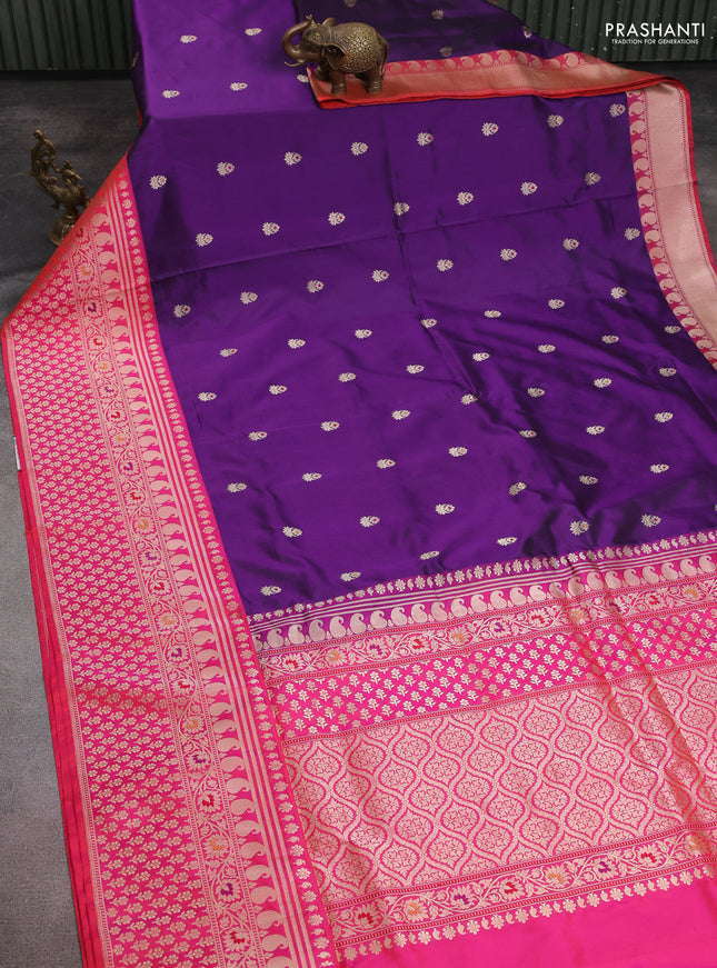 Banarasi uppada silk saree purple and pink with zari woven buttas and long zari woven border