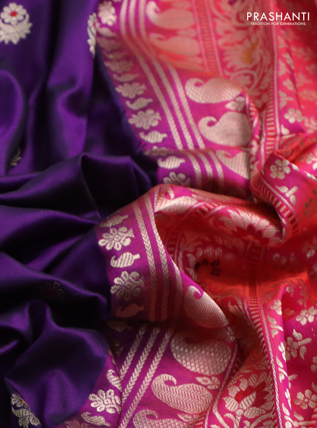 Banarasi uppada silk saree purple and pink with zari woven buttas and long zari woven border