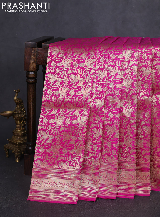 Banarasi uppada silk saree pink with allover zari woven brocade weaves and zari woven border