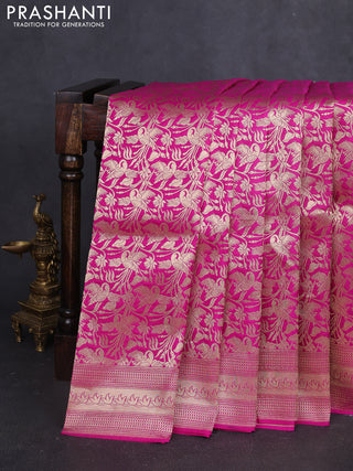 Banarasi uppada silk saree pink with allover zari woven brocade weaves and zari woven border