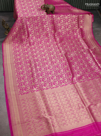 Banarasi uppada silk saree pink with allover zari woven brocade weaves and zari woven border