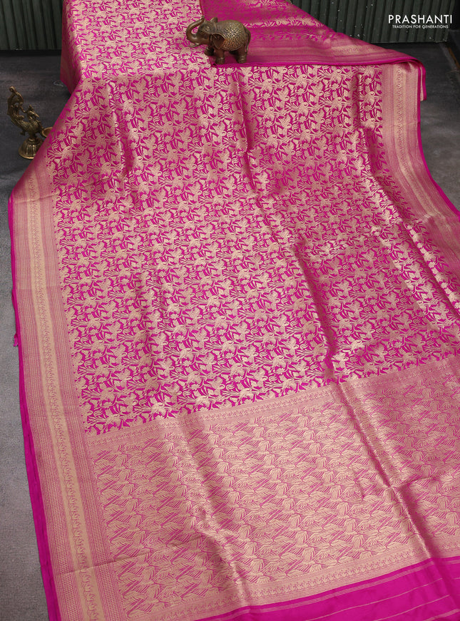 Banarasi uppada silk saree pink with allover zari woven brocade weaves and zari woven border