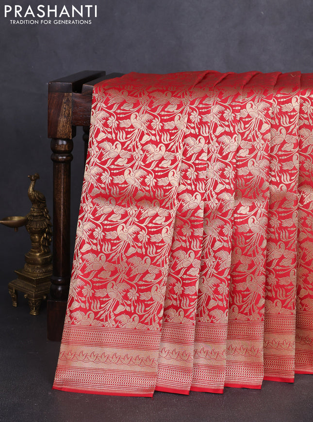 Banarasi uppada silk saree red with allover zari woven brocade weaves and zari woven border