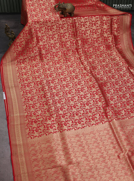 Banarasi uppada silk saree red with allover zari woven brocade weaves and zari woven border
