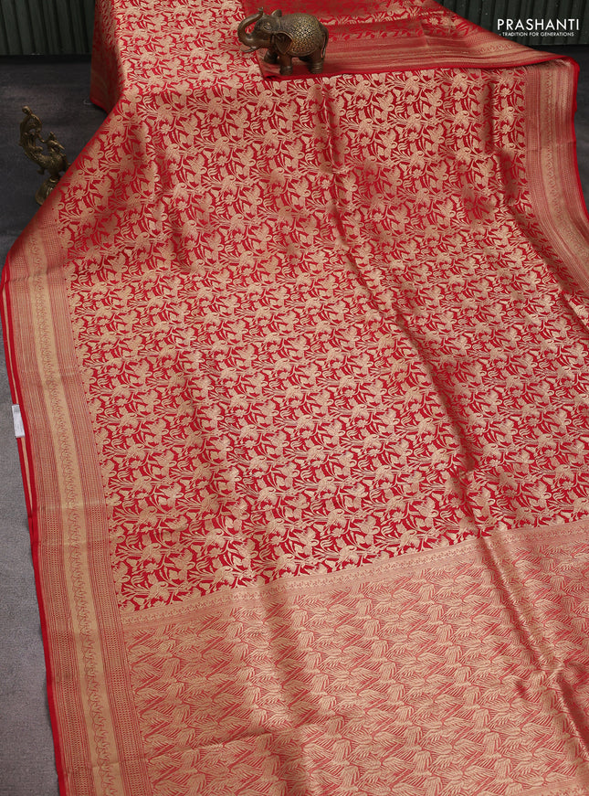 Banarasi uppada silk saree red with allover zari woven brocade weaves and zari woven border