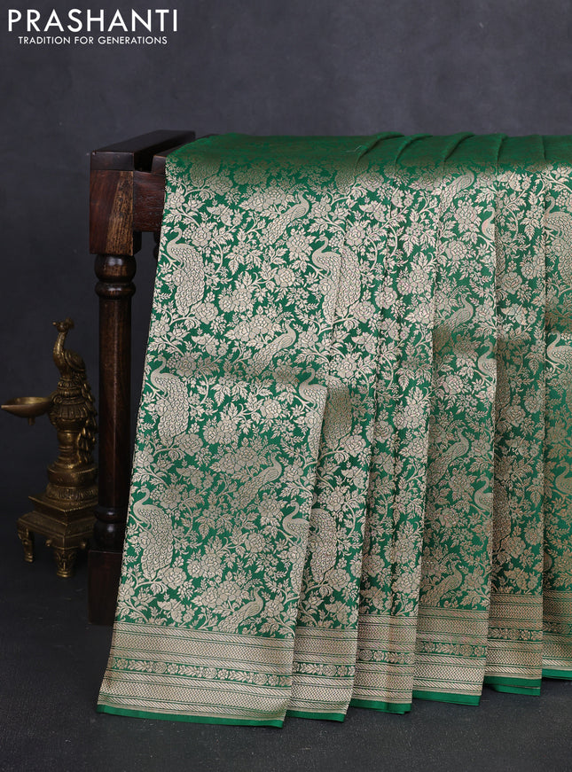 Banarasi uppada silk saree green with allover zari woven brocade weaves and zari woven border