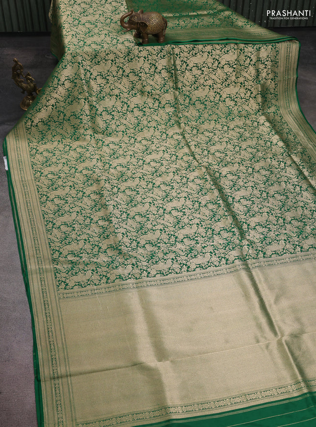 Banarasi uppada silk saree green with allover zari woven brocade weaves and zari woven border