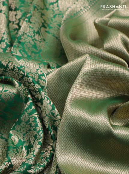 Banarasi uppada silk saree green with allover zari woven brocade weaves and zari woven border