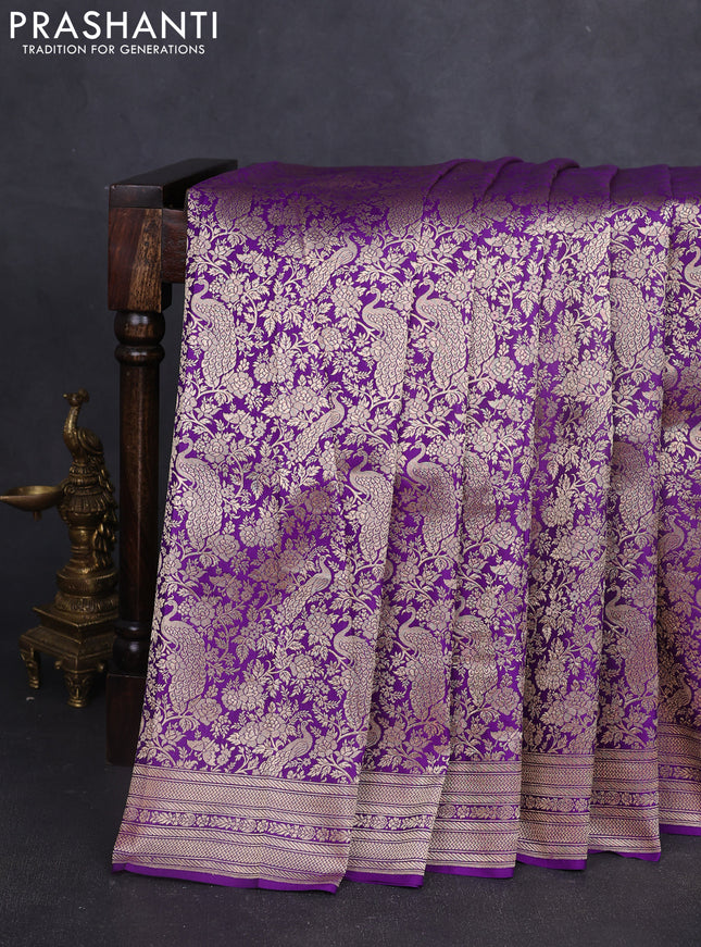 Banarasi uppada silk saree violet with allover zari woven brocade weaves and zari woven border
