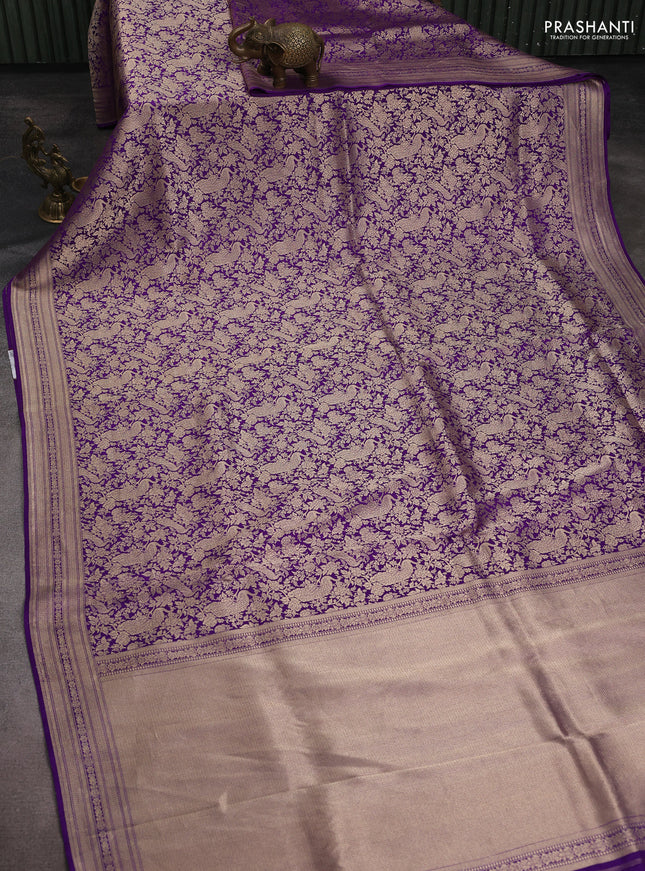 Banarasi uppada silk saree violet with allover zari woven brocade weaves and zari woven border