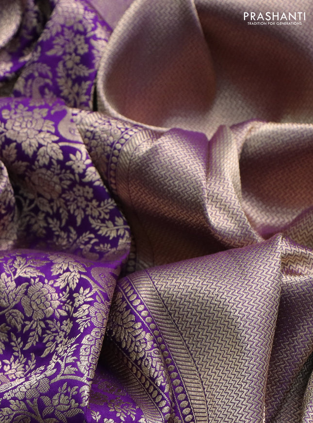 Banarasi uppada silk saree violet with allover zari woven brocade weaves and zari woven border