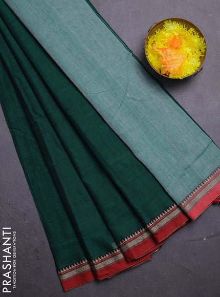 Narayanpet cotton saree bottle green and maroon with plain body and thread woven border