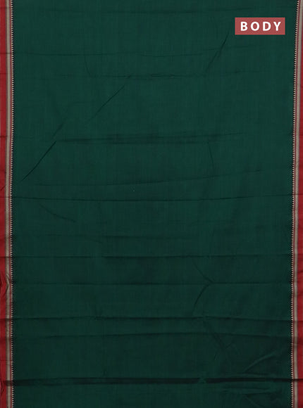 Narayanpet cotton saree bottle green and maroon with plain body and thread woven border