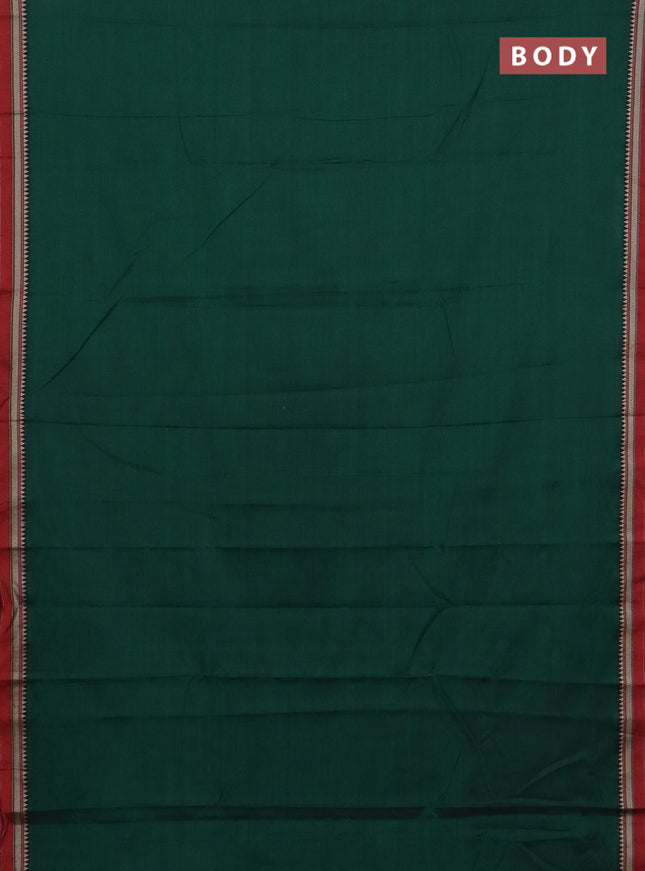 Narayanpet cotton saree bottle green and maroon with plain body and thread woven border