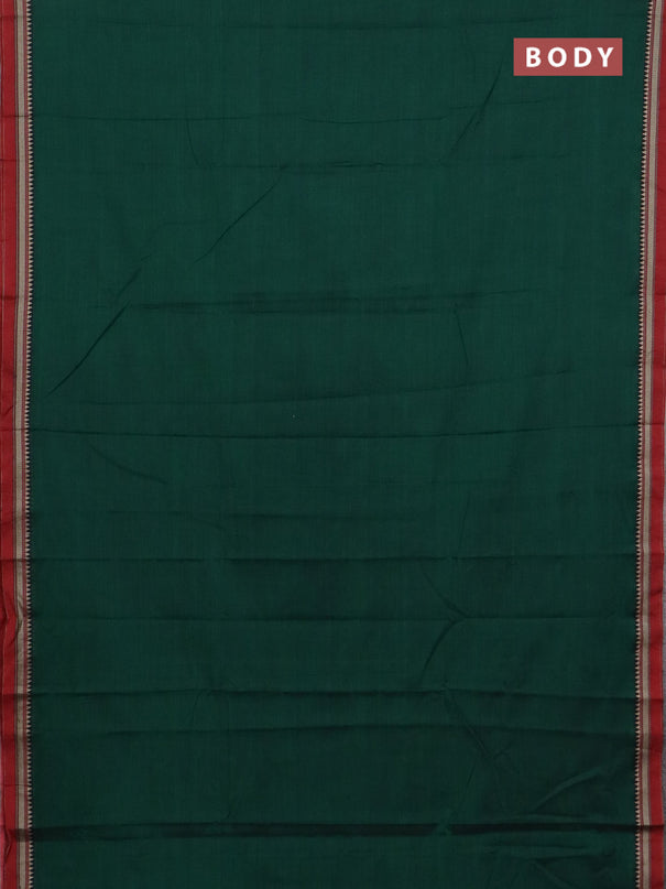 Narayanpet cotton saree bottle green and maroon with plain body and thread woven border
