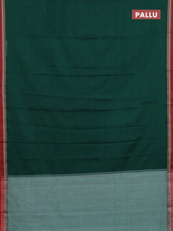 Narayanpet cotton saree bottle green and maroon with plain body and thread woven border