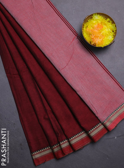 Narayanpet cotton saree deep maroon with plain body and thread woven border
