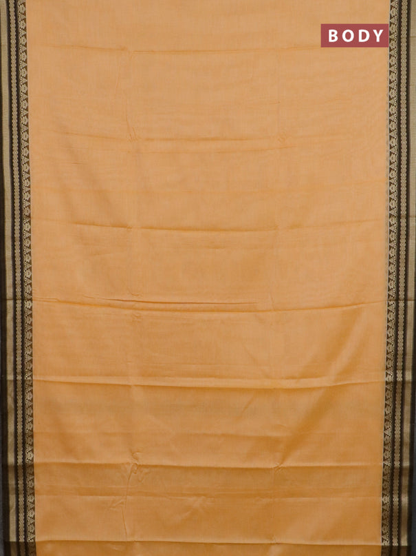 Narayanpet cotton saree pale orange and black with plain body and thread woven border