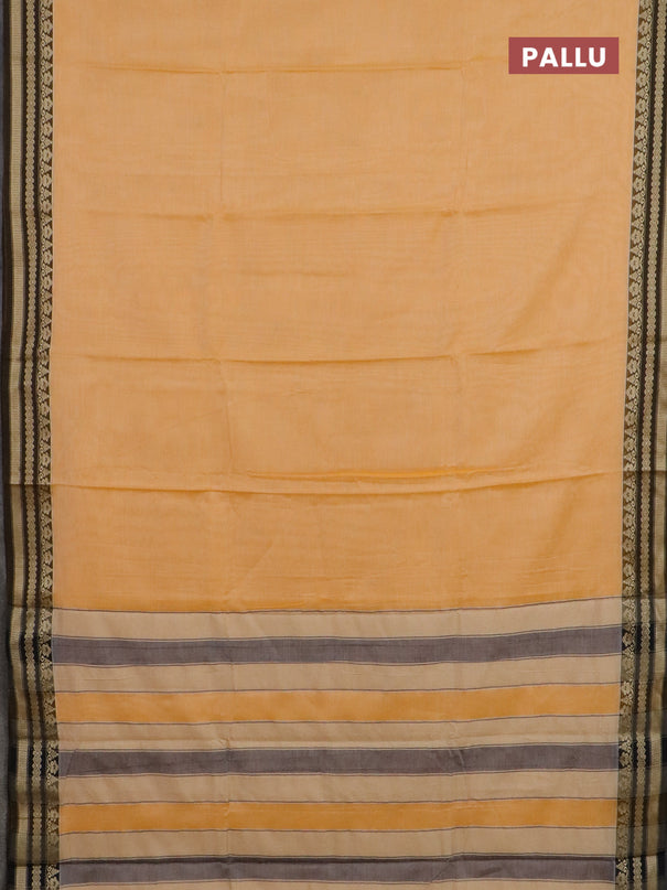 Narayanpet cotton saree pale orange and black with plain body and thread woven border
