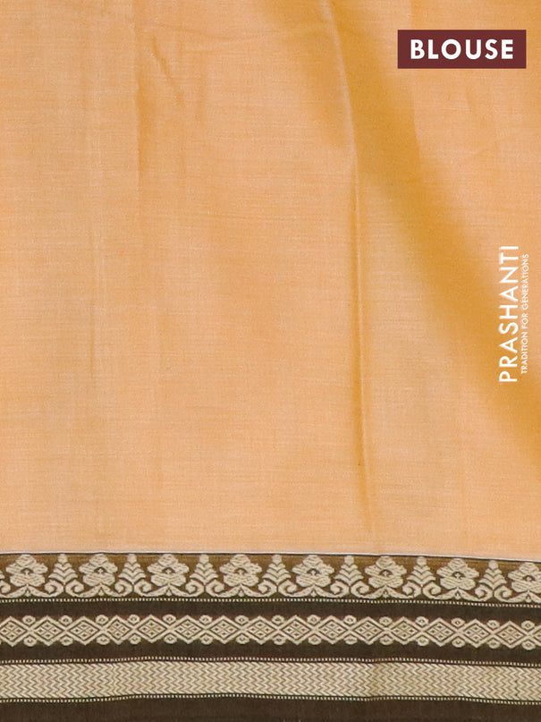 Narayanpet cotton saree pale orange and black with plain body and thread woven border