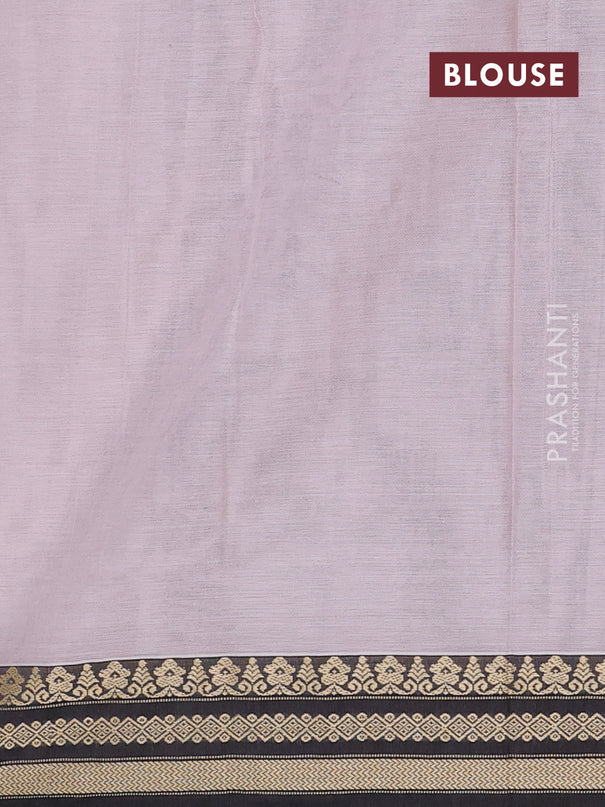 Narayanpet cotton saree baby pink and black with plain body and thread woven border