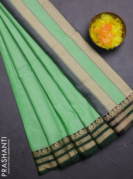 Narayanpet cotton saree pista green and green with plain body and thread woven border
