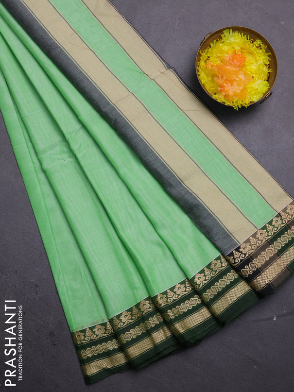 Narayanpet cotton saree pista green and green with plain body and thread woven border