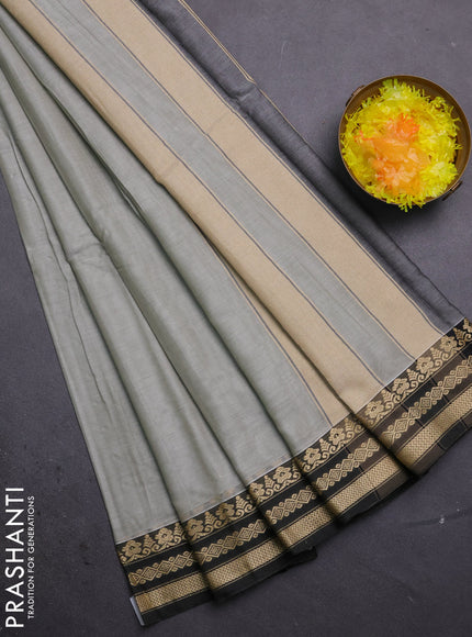 Narayanpet cotton saree grey and black with plain body and thread woven border
