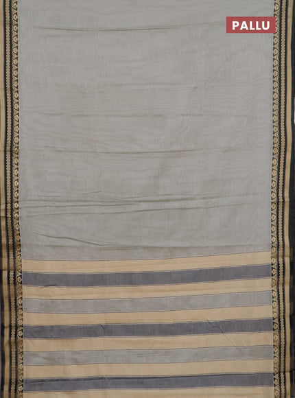 Narayanpet cotton saree grey and black with plain body and thread woven border