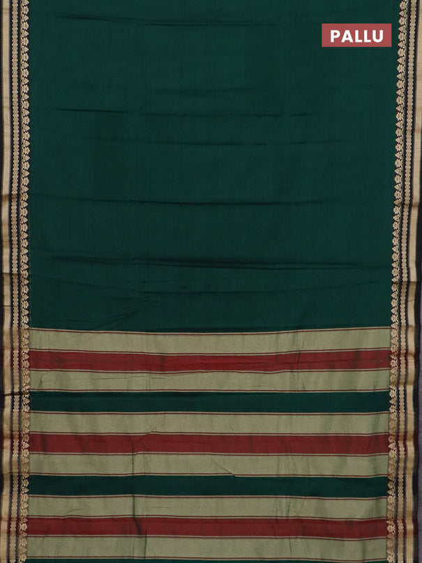Narayanpet cotton saree green and black with plain body and thread woven border