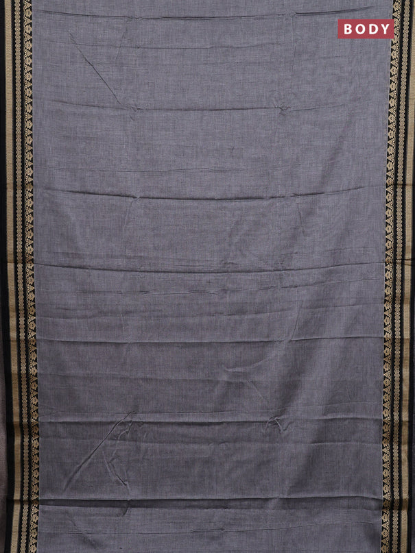 Narayanpet cotton saree grey and black with plain body and thread woven border