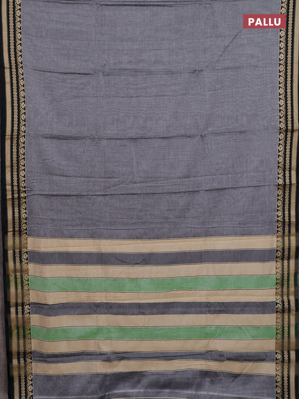 Narayanpet cotton saree grey and black with plain body and thread woven border