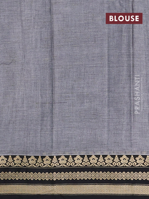 Narayanpet cotton saree grey and black with plain body and thread woven border