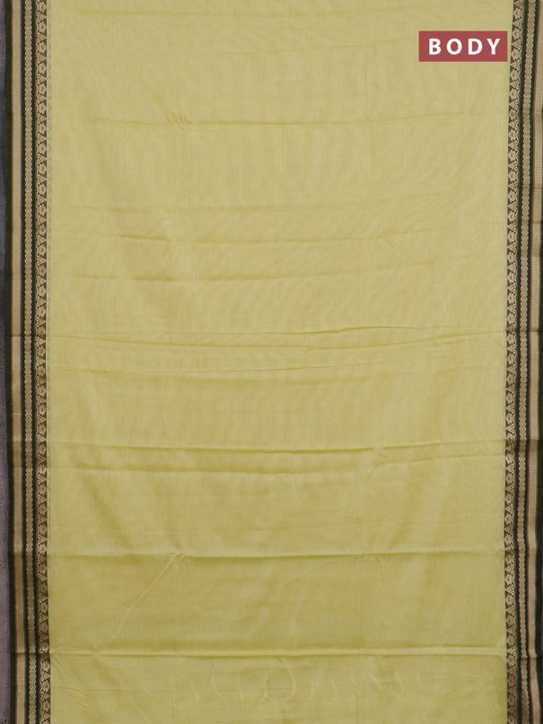 Narayanpet cotton saree pale yellow and green with plain body and thread woven border