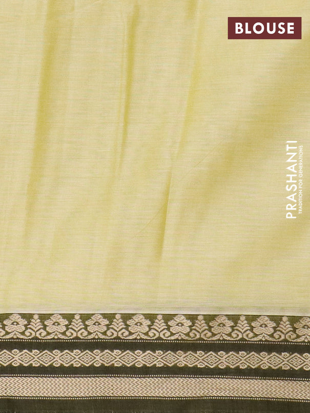 Narayanpet cotton saree pale yellow and green with plain body and thread woven border