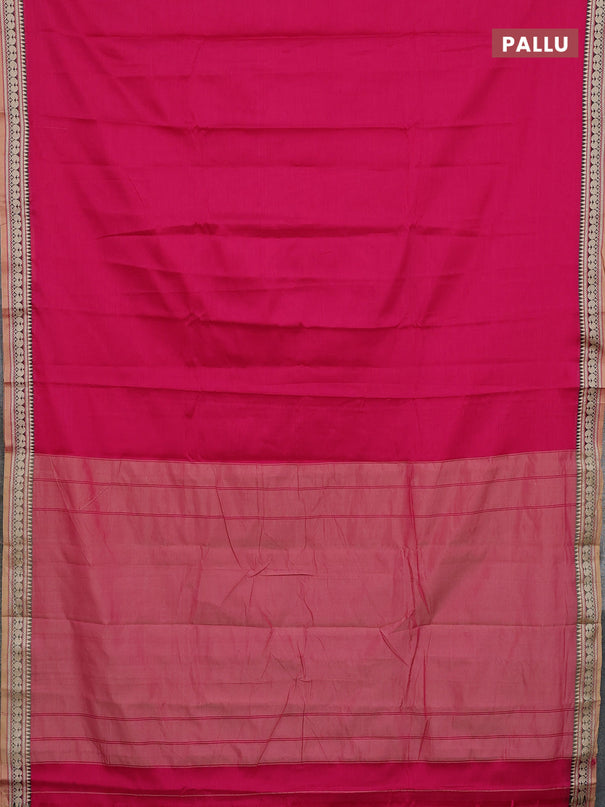Narayanpet cotton saree pink and beige with plain body and thread woven border